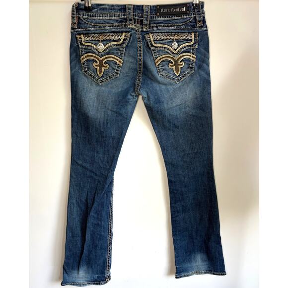 Rock Revival Anja Boot Embroidered Jeans 28 Low Rise Thick Stitch Y2K 2000s - Picture 6 of 9